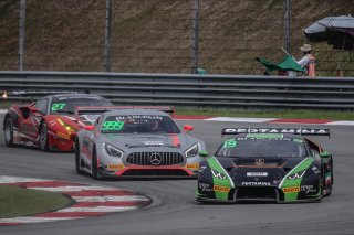 #19 Martin Kodric Dennis Lind FFF Racing Team by ACM Lamborghini Huracan GT3 / #999 Patric Niederhauser Nico Bastian GruppeM Racing Team Mercedes-AMG GT3 / #27 Leo Ye Hongli Nick Foster HubAuto Corsa Ferrari 488 GT3 Sepang 2018 | Blancpain GT Series Asia