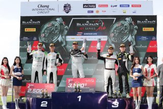 GT4 Podium, #666	GruppeM Racing Team	Reinhold Renger	Reinhold Renger, #77	Craft-Bamboo Racing	Frank Yu	Jean Marc Merlin, #22	JWD-Unixx Racing Team	Charvanin Bunditkitsada	Pitsanu Sirimongkolkasem	Buriram 2018 | Blancpain GT Series Asia