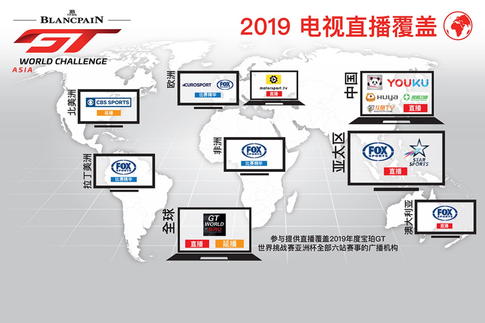 2019年度的宝珀GT世界挑战赛亚洲杯赛事，电视直播将扩展至中国串流媒体平台